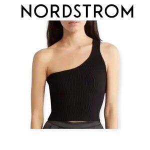 Sleek Black Ribbed Knit One-Shoulder Contour Tank NSR size L NWT